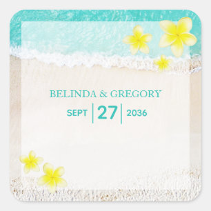 Sticker Carré Plumeria jaune Frangipani Plage tropicale Mariage