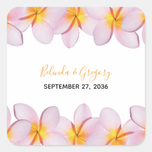 Sticker Carré Plumeria rose Frangipani Mariage