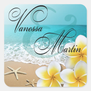 Sticker Carré Plumeria Starfish Beach Tropical Hawaii Favoriser