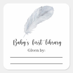Sticker Carré Plumes - Plaque Baby shower