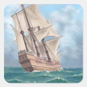 Sticker Carré Plymouth, MassachusettsVue du Mayflower