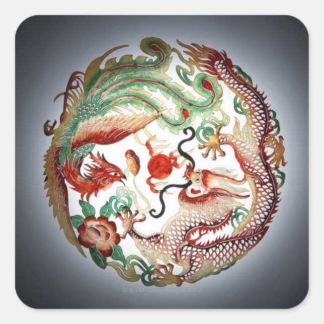 Sticker Carré Pochoir de dragon et de phoenix (Devant)