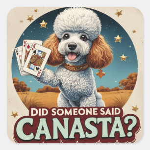 Sticker Carré Poddle aime le jeu de canasta 