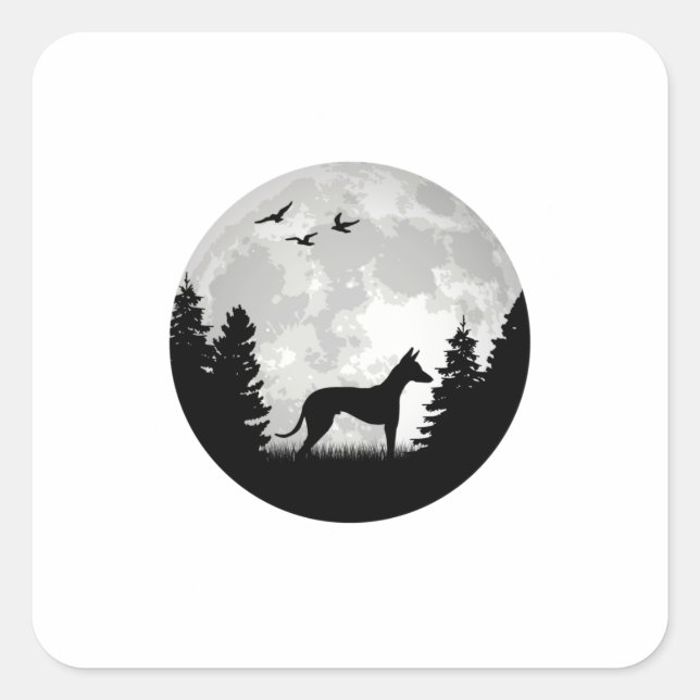 Sticker Carré Podenco Moon Espagnol Greyhound Ibizan Hound (Devant)