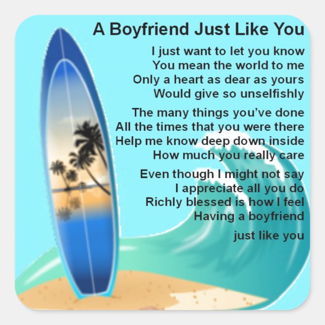 Sticker Carré Poème Boyfriend - Conception de surf (Devant)