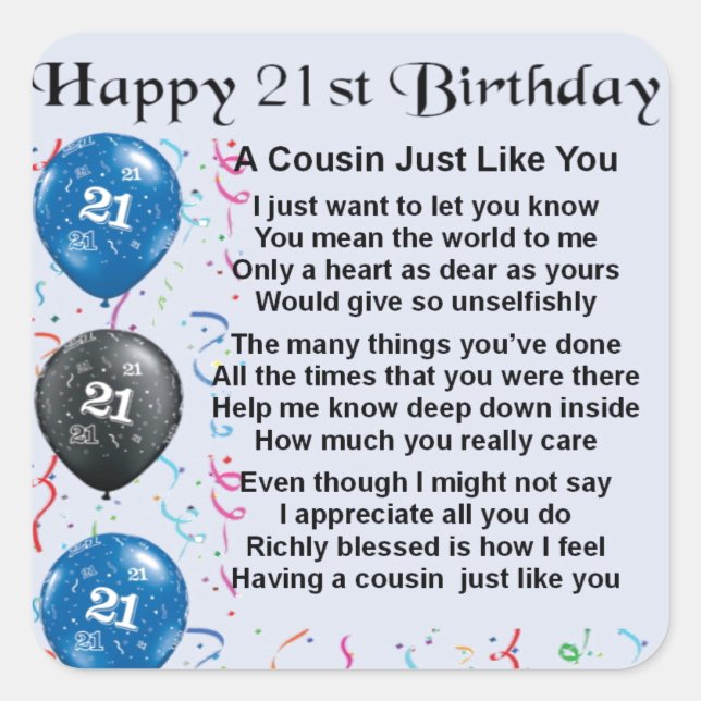 Sticker Carré Poème Cousin 21ème anniversaire (Devant)