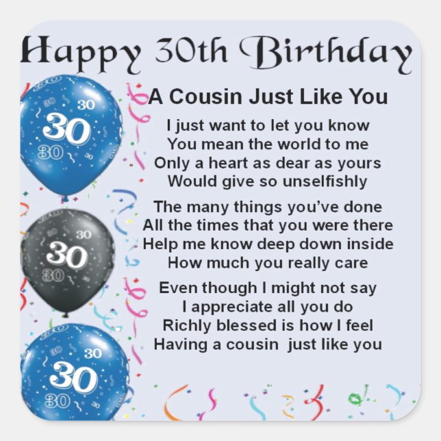 Sticker Carré Poème Cousin 30e anniversaire (Devant)