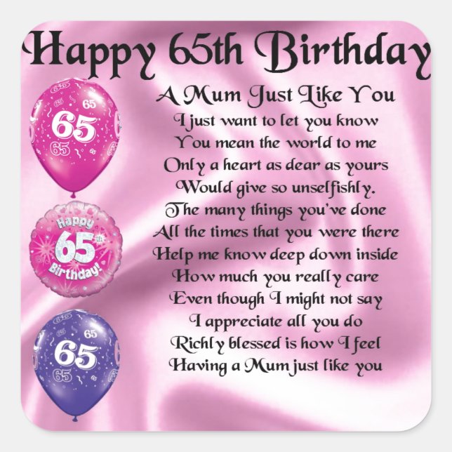 Sticker Carré Poème de maman - 65ème anniversaire (Devant)