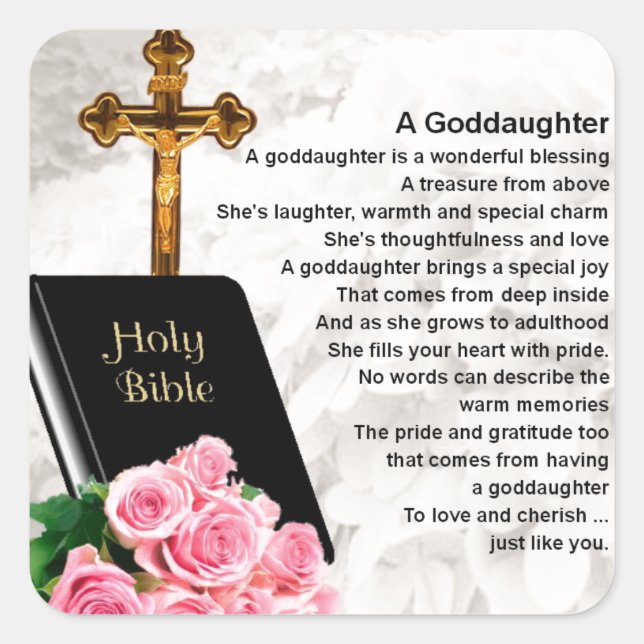 Sticker Carré Poème Godgirl - Bible & Fleurs Design (Devant)