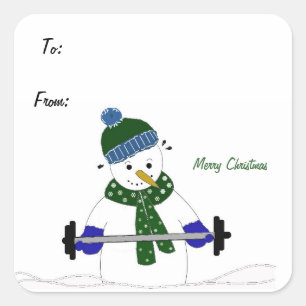 Sticker Carré Poids Lifting Snowman