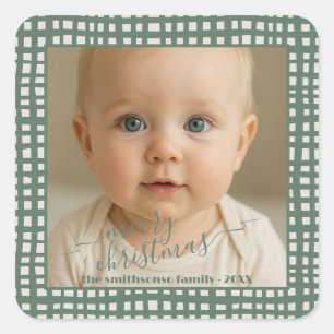 Sticker Carré Poinsettia Sage Vert Ivoire Noël bébé Photo
