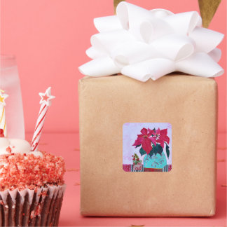 Sticker Carré Poinsettias