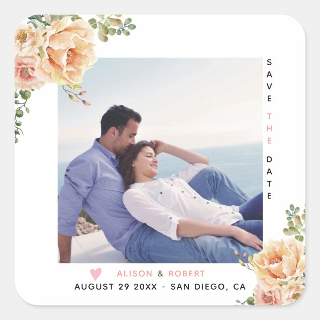 Sticker Carré Pointer corail aquarelle fleurs photo (Devant)