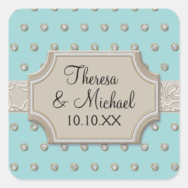 Sticker Carré Pointes de bijoux Art Déco Champagne Frame Argent (Devant)