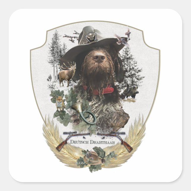Sticker Carré Pointeur À poils durs allemand (Devant)