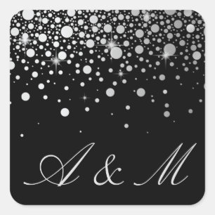 Sticker Carré Points Confetti Faux Silver Foil Noir Monogramme