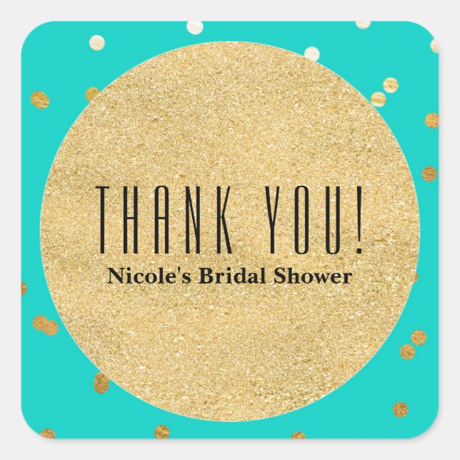 Sticker Carré Points Confetti Turquoise Bleu & Or brillants Mode (Devant)