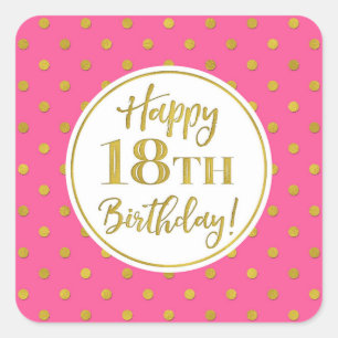 Sticker Carré Points d'or rose blanc 18e anniversaire