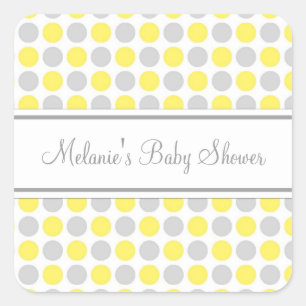 Sticker Carré Points gris Jaune Baby shower Favoriser les autoco