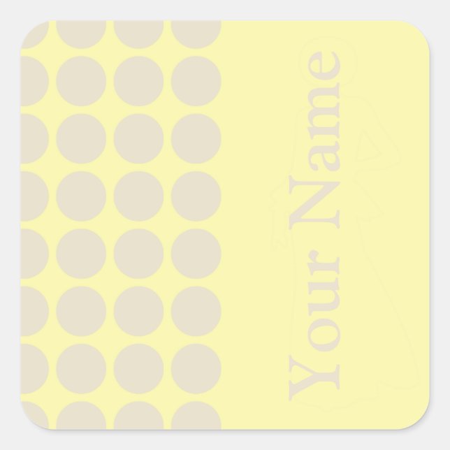 Sticker Carré Points neutres de crème avec texte de nom (Devant)