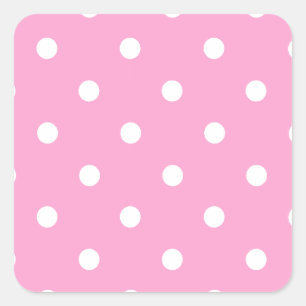 Sticker Carré Pois blancs avec Arrière - plan rose