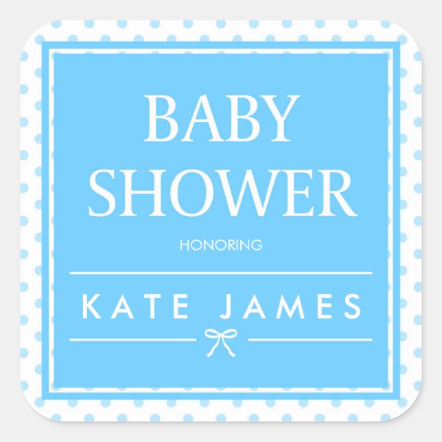 Sticker Carré Pois de Baby shower bleu et ruban (Devant)