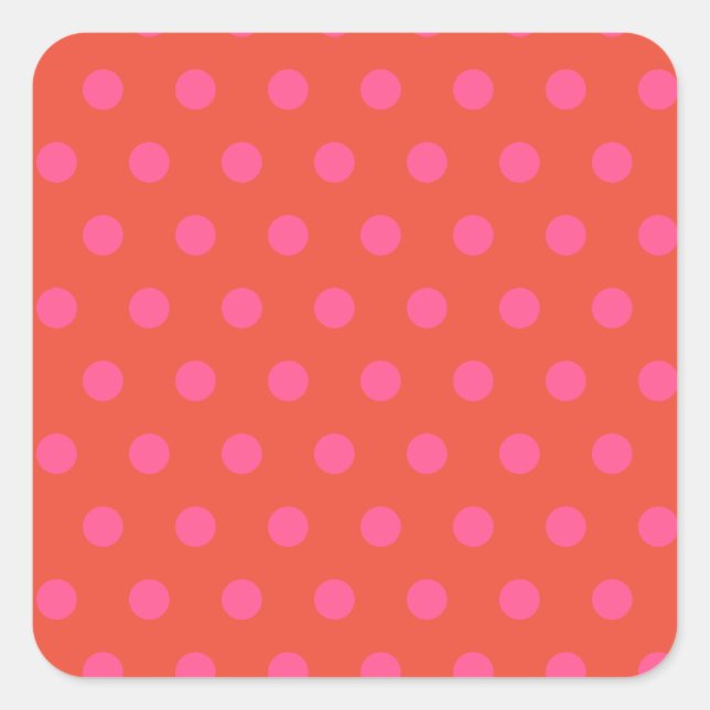 Sticker Carré Pois rose et rouge orange monogrammé (Devant)