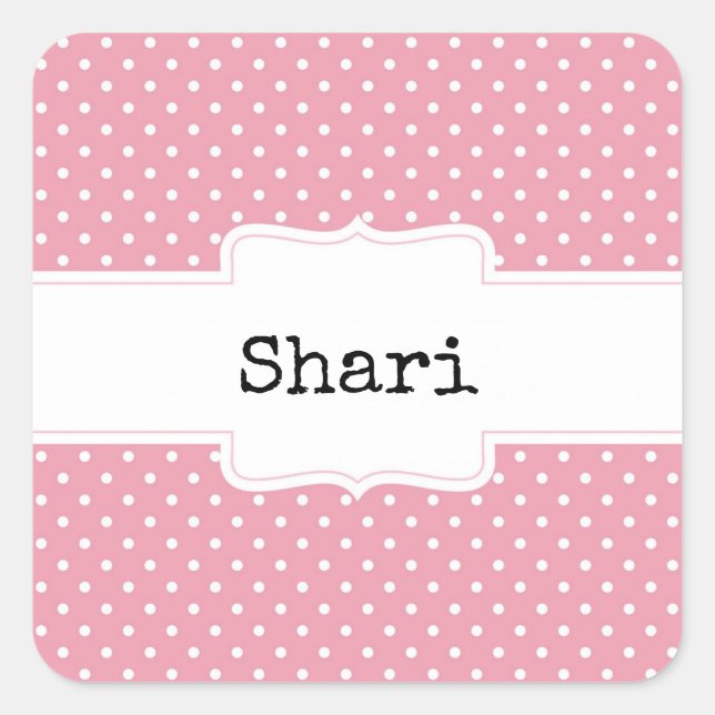 Sticker Carré Pois roses et blancs personnalisés (Devant)