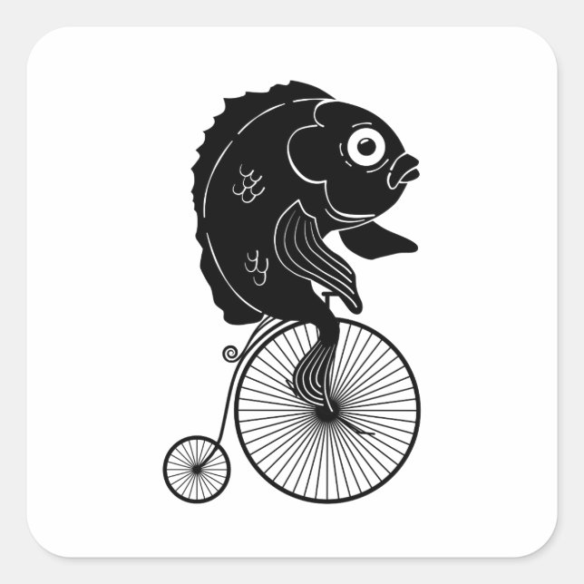 Sticker Carré Poisson à vélo (Devant)