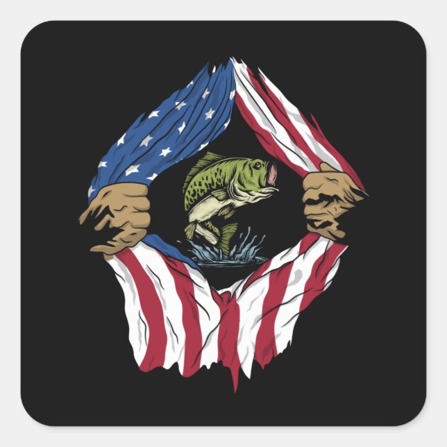 Sticker Carré Poisson avec drapeau américain (Devant)