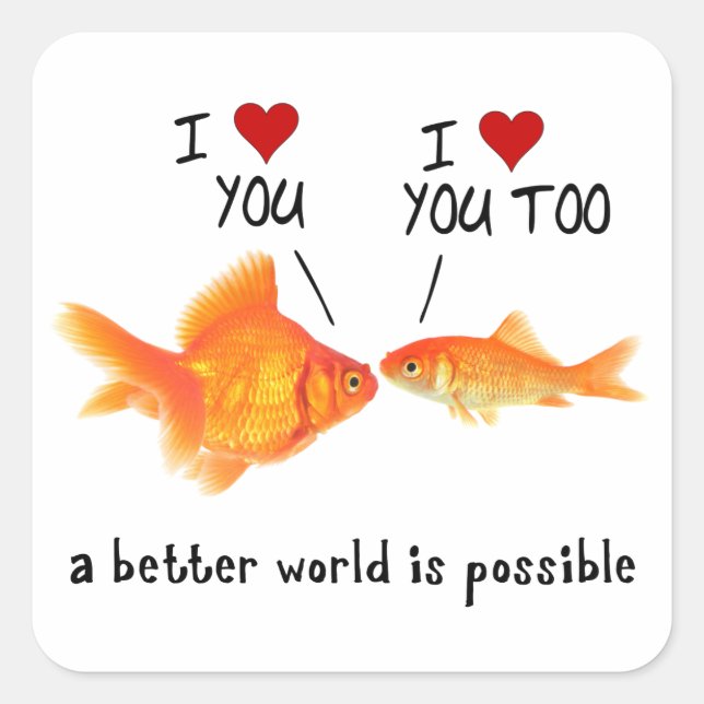 Sticker Carré Poisson d'or amoureux Je vous coeur (Devant)
