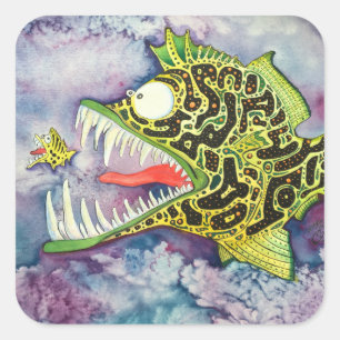 Sticker Carré Poisson "Électrique" Avec Attitude