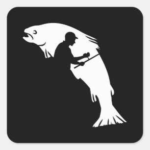 Sticker Carré Poisson et pêcheur cadeau de pêche pour hommes