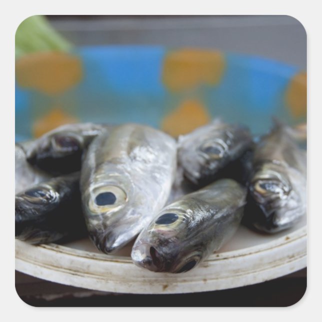 Sticker Carré Poisson frais sur le marché aux poissons Mercado d (Devant)