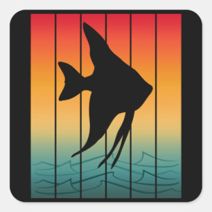 Sticker Carré Poisson Silhouette Coucher de Soleil Vintage