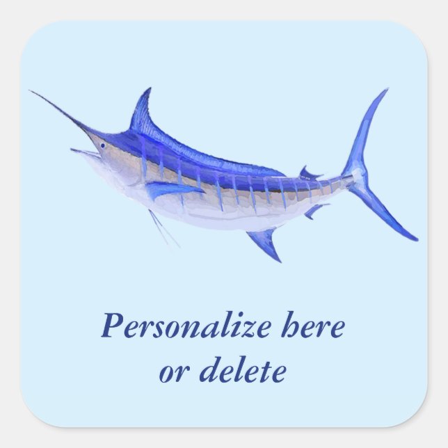Sticker Carré Poissons artistiques personnalisés de Marlin bleu (Devant)