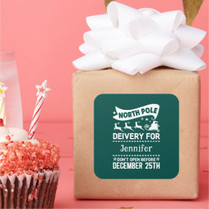 Sticker Carré Pôle Nord VERT & Blanc PÈRE NOËL Nom de livraison