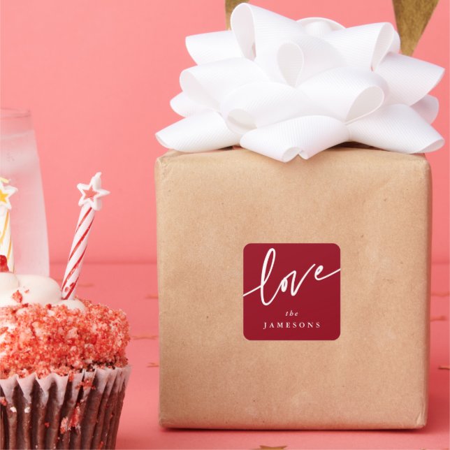 Sticker Carré Police de script personnalisé rouge + blanc "amour (Fête)