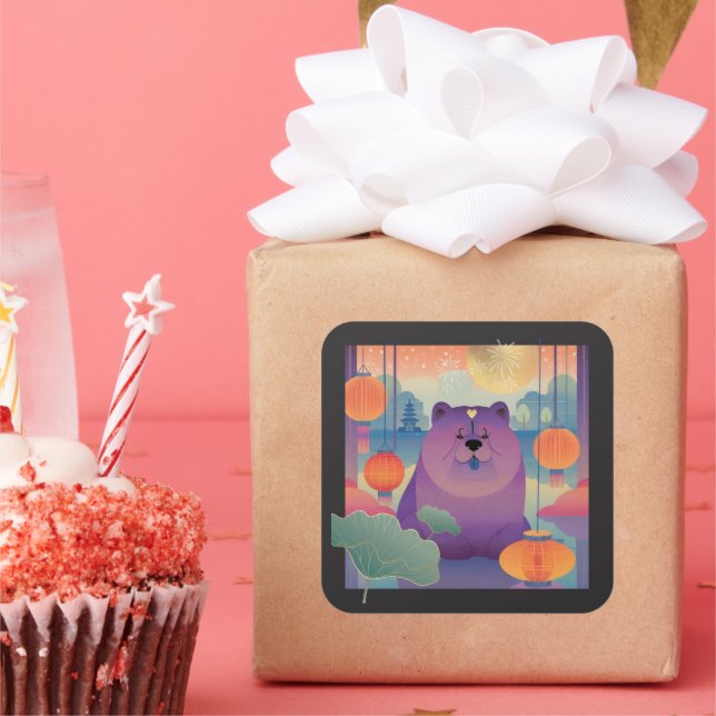 Sticker Carré POLLY PLUM Chow chien (Fête)