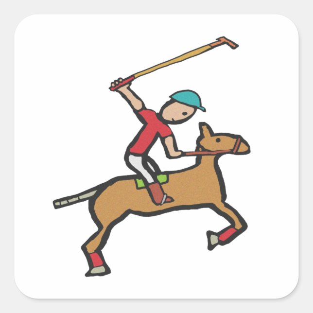 Sticker Carré Polo Jouer cheval et cavalier (Devant)