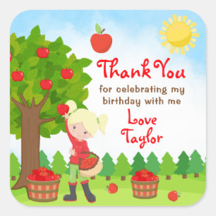 Sticker Carré Pomme cueillir Blonde cheveux fille Anniversaire M