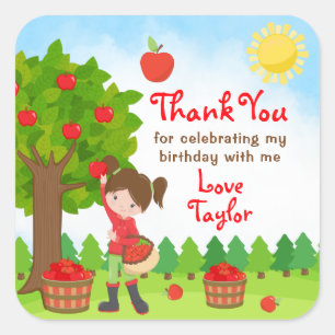 Sticker Carré Pomme cueillir des cheveux Brown fille Anniversair