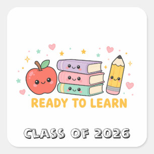 Sticker Carré Pomme de l'école Kawaii Prête à Apprendre