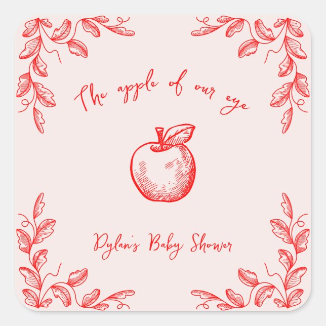 Sticker Carré Pomme de notre oeil main tiré Baby shower automne (Devant)