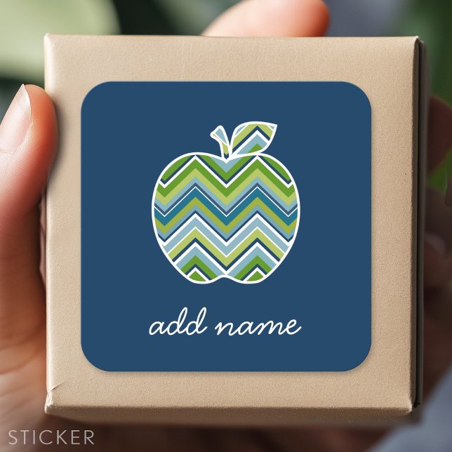 Sticker Carré Pomme enseignant personnalisée avec Motif Chevron  (Custom Sticker)