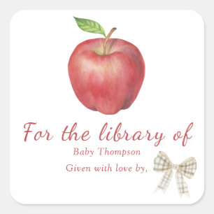Sticker Carré Pomme et arc - ex-libris pour la bibliothèque de