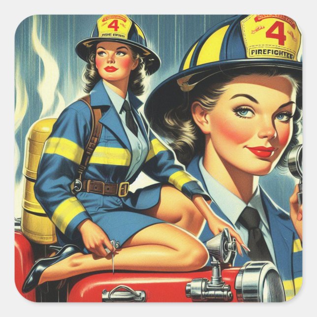 Sticker Carré Pompier féminin vintage (Devant)