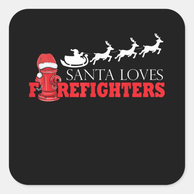 Sticker Carré Pompier Noël Cadeaux du Père Noël Fireman (Devant)