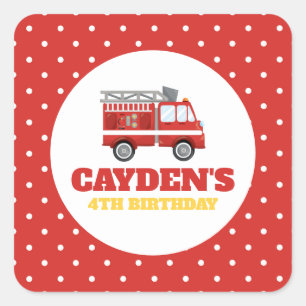 Sticker Carré Pompier Pompier fête d'anniversaire