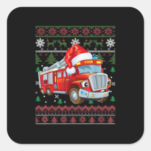 Sticker Carré Pompier Pompier Noël mignon garçon Santa Hat
